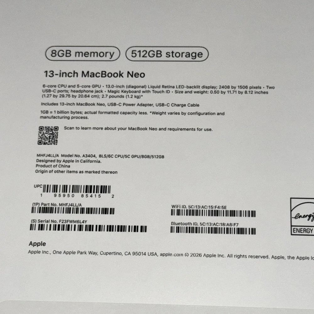 New BOX ONLY! Pink Empty Replacement Blush Box MacBook Neo Apple 512 GB‎